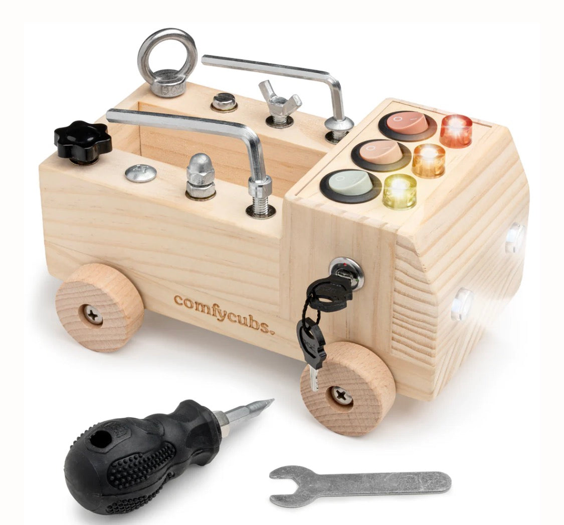 Busy Board Toy Truck Set for 3+ in Natural Wood