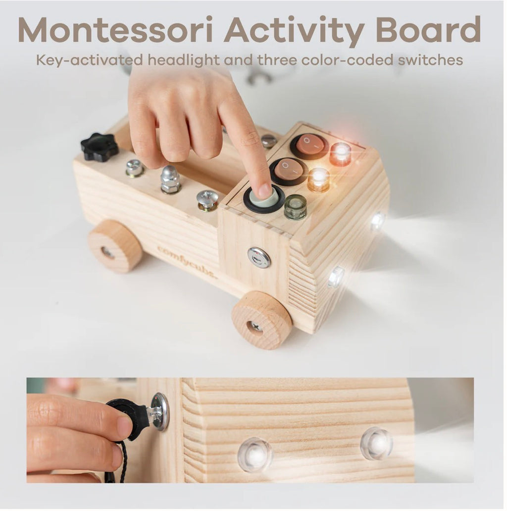 Busy Board Toy Truck Set for 3+ in Natural Wood